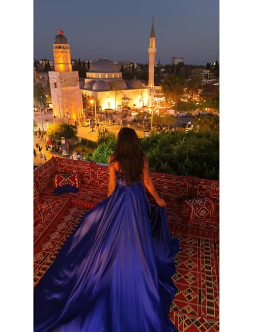 Antalya: Rooftop Photoshoot with Flying Dresses - The view: Clock Tower, Yivli Minaret, and the Mediterranean