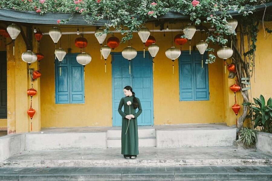 Ao Dai Photography: Traditional Attire Capture in Hoi An - Lantern Street, yellow lanes, and old-town walls