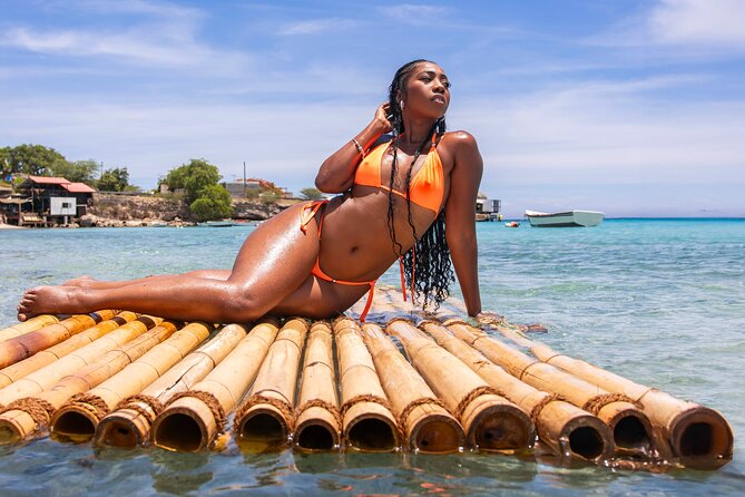 Bamboo Raft Photoshoot + FREE Videos, Shots and Cocktails - Floating portraits in Curaçao’s clear water