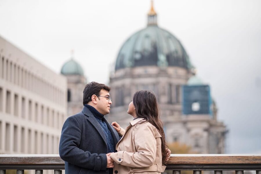Berlin Love Story: Surprise Proposal Photography Session - Museum Island portraits after the yes
