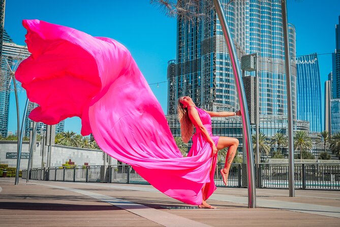 Burj Khalifa Flying Dress Instagram Videography Shoot - Wings of Mexico, Burj Lake, and the changing backdrops