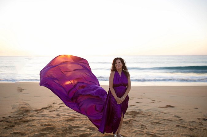 Cancun Flying Dress Photography Session - Working on a public Cancun beach