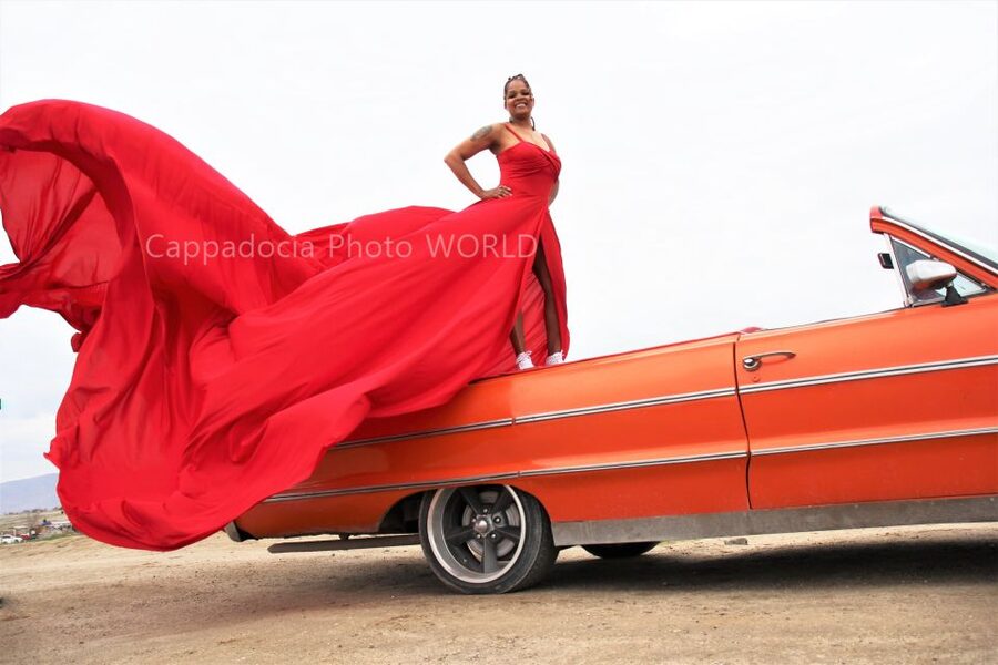Cappadocia Photo Shoot with Classic Car and Flying Dress - A photo shoot built around Cappadocia’s valleys
