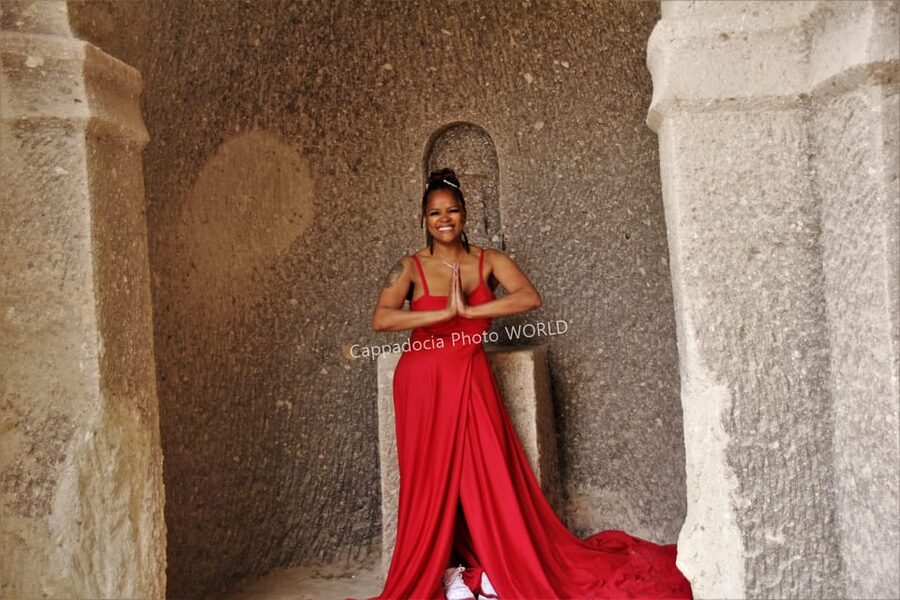 Cappadocia Photoshoot with Flying Dress - Rose Valley at balloon takeoff