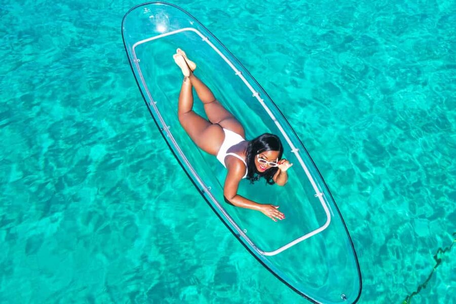 Drone Clear Kayak Barbados Photoshoot - A celebrity-style shoot in three feet of water