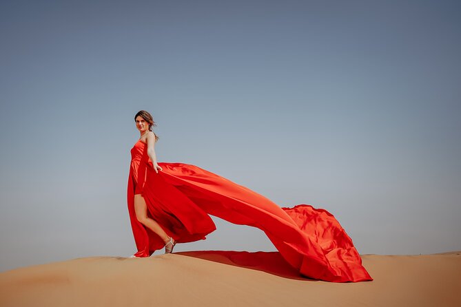 Dubai: Flying Dress with Photography and Exciting Dune Activities - Sandboarding and the camel photo keep the stop varied