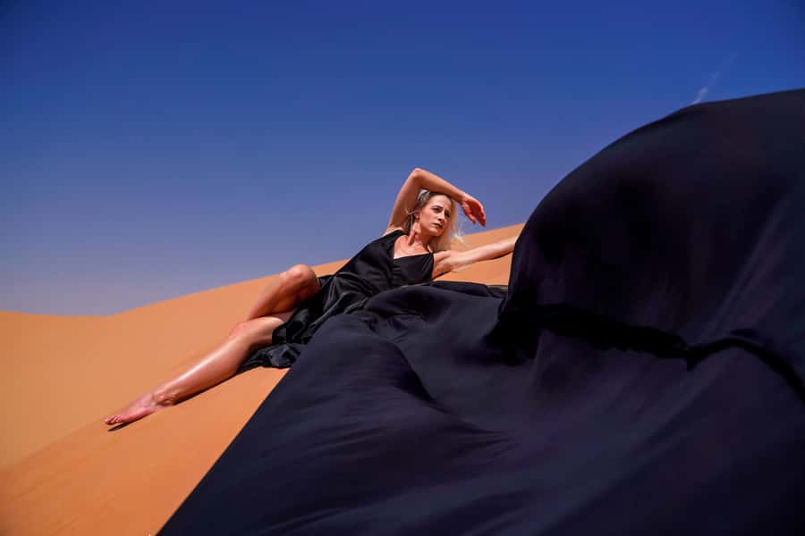 Dubai: Private Flying Dress Photography and Dune Drive Trip - Picking the dress before the sand
