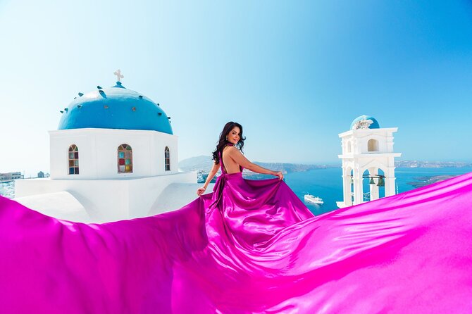 Exclusive Santorini Flying Dress Photoshoot with Pickup - Booking, weather, and timing