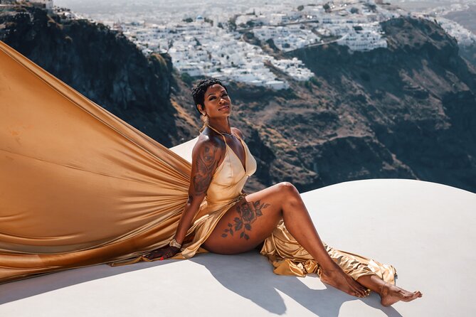 Exclusive Santorini Flying Dress Photoshoot with Pickup - Making the dress fly