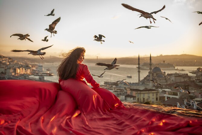 Flying Dress Photography on an Iconic Rooftop in Istanbul - Second View: Suleymaniye Mosque