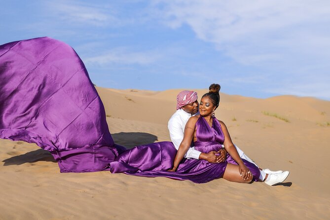 Flying Dress Photoshoot Dubai Solo, Couple and Group 3Hours - Early morning can bring better conditions, with a weather risk