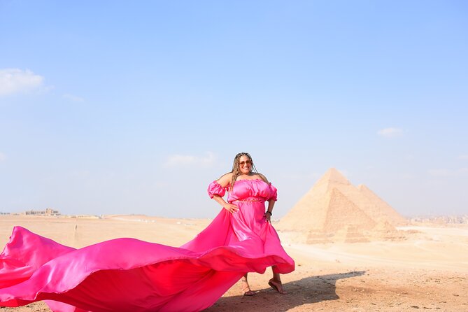 Flying Dress Photoshoot with Camel and Horse Riding in Giza - Giza begins with camels, stone, and scale