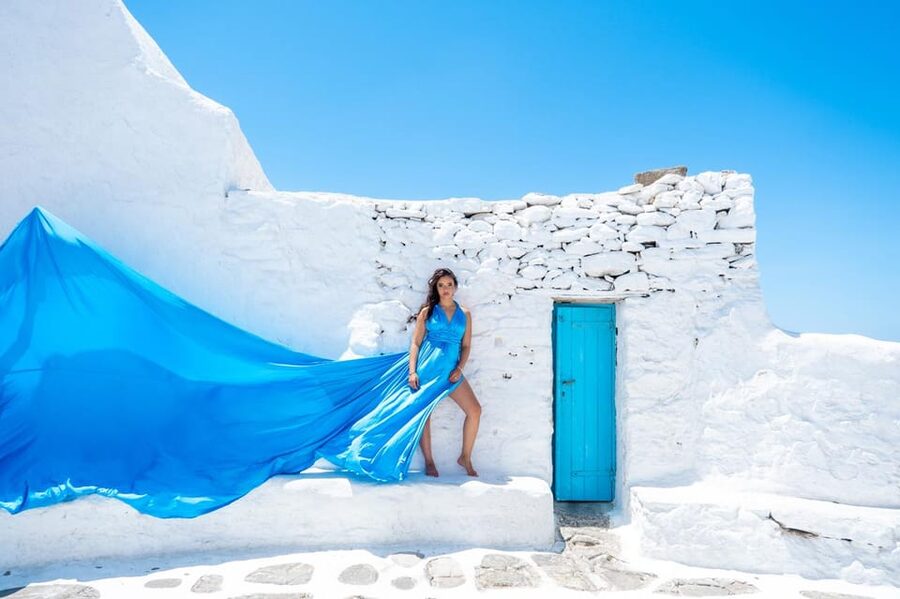 Flying Dress Photoshooting Mykonos - A fashion shoot set against Mykonos Town
