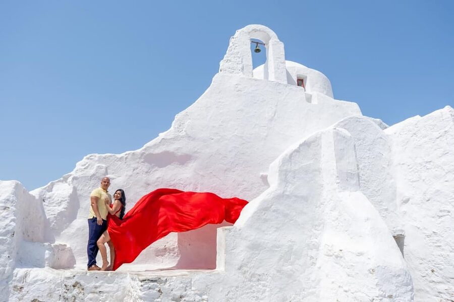 Flying Dress Photoshooting Mykonos - Meeting by the windmills
