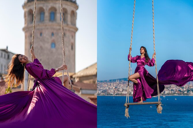 Flying Dress Rooftop Photoshoot in Istanbul (2Concepts, 1dress) - Coffee, tea, and the Bosphorus view