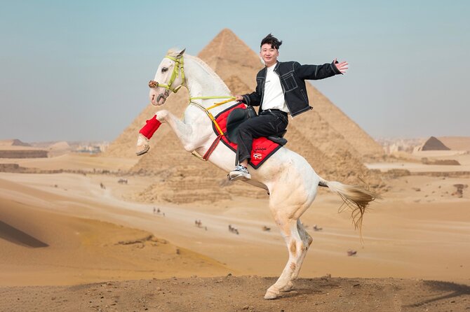 Giza Pyramids Photoshoot with Jumping Horse, Camel and Sphinx - Starting at the Great Pyramid of Khufu