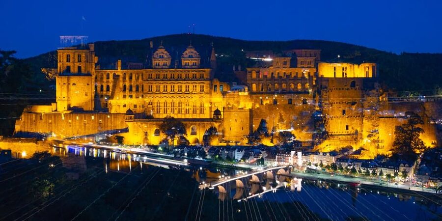 Heidelberg at Night - Photo Walk - Heidelberg Castle and the Old Bridge after sunset