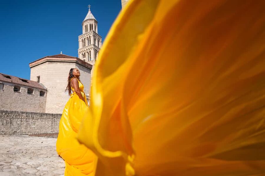 Private Flying Dress Photo Session in Split, Croatia - Sustipan Park for an open sea setting