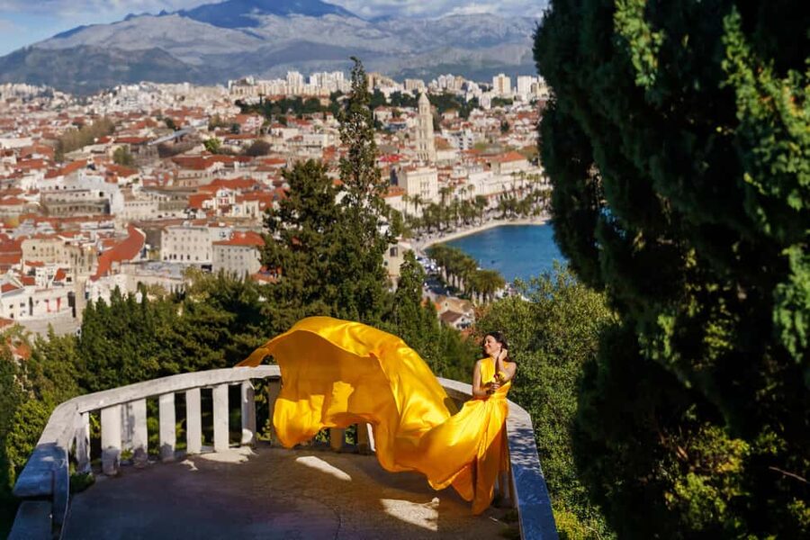 Private Flying Dress Photo Session in Split, Croatia - Kasjuni Beach for a more relaxed coastal frame