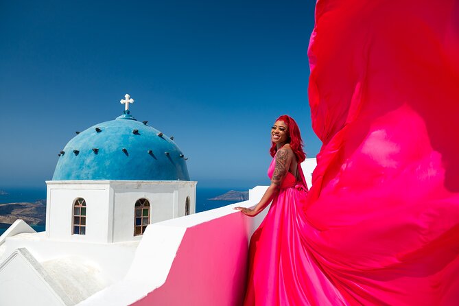 Professional Flying Dress Photoshoot In Santorini - Why Imerovigli makes such a strong photo setting