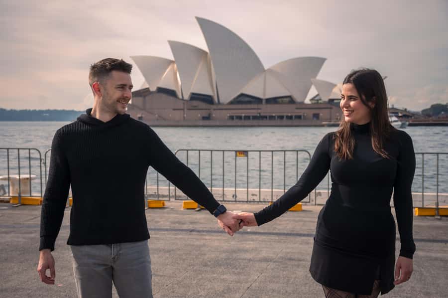 Romantic photoshoot for couples in Sydney - Meeting outside Zia Pina Pizza at 93 George St