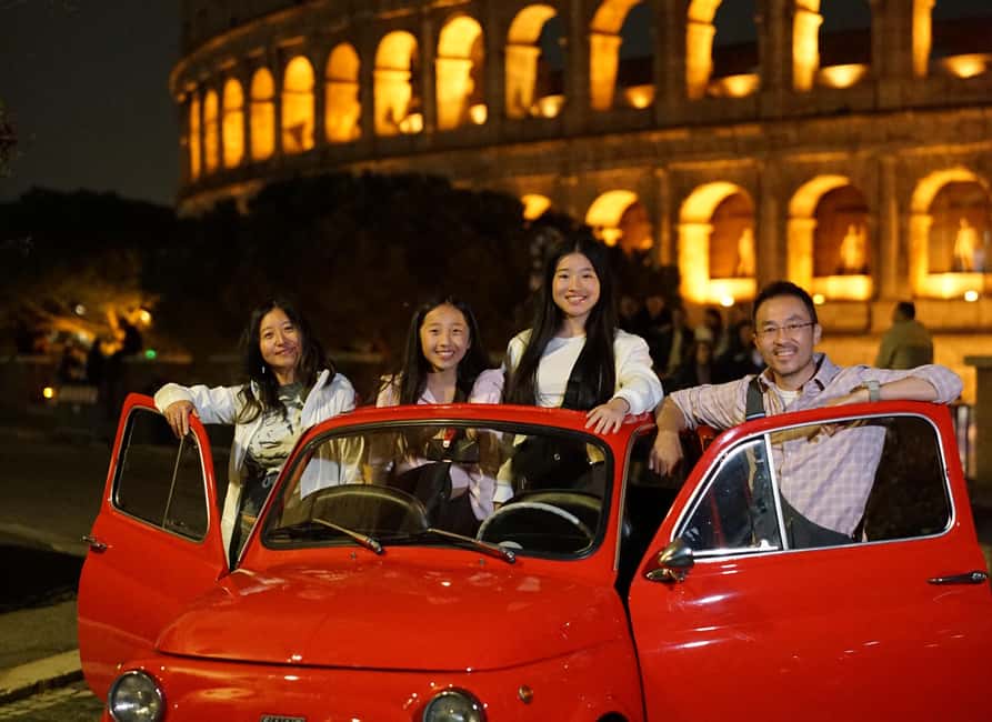 Rome: Night Photo Session in a Fiat 500 with Aperol Spritz - Sunset from Gianicolo and the Fontana dell’Acqua Paola