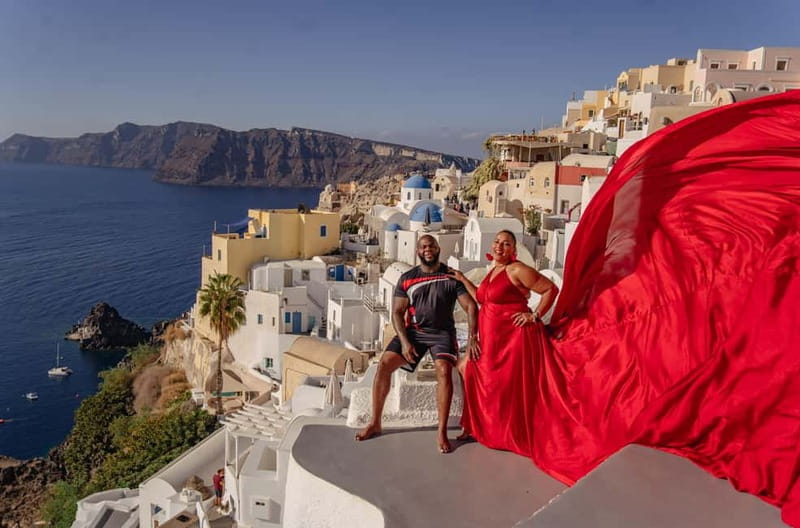 Santorini: Flying Dress Photoshoot Private Entry to Blue Dom - The flying dress effect in Santorini