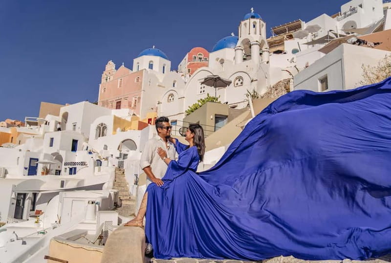 Santorini: Flying Dress Photoshoot Private Entry to Blue Dom - Price, extras, and overall value