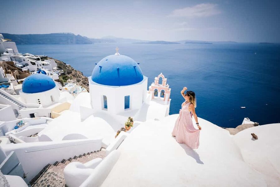 Santorini: Private Photoshoot with Professional Photographer - Oia: blue domes, white lanes, and serious crowds