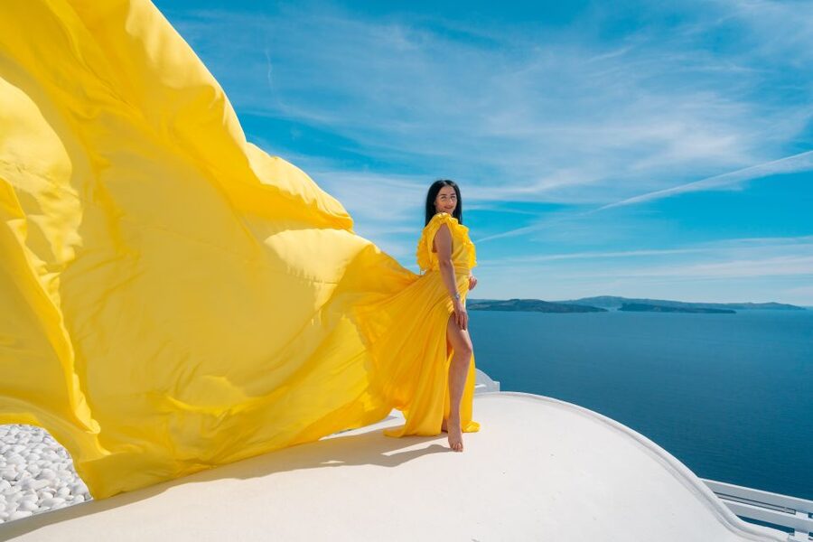 Santorini: Unique Flying Dress Photoshoot Experience - Choosing the dress and making it fly