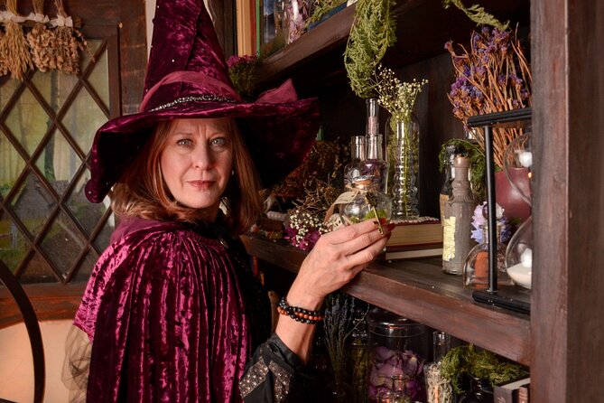 Witch Costume Photo Shoot - Witch Cottage theatrical set - Entering Salem’s Witch Cottage set